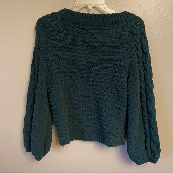 EXPRESS Hunter green sweater Small scoop neck balloon sleeves chenille knit - Picture 4 of 10